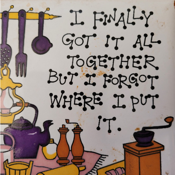 Vintage Tile and Iron with Saying Raised Trivet Pot Stand Wall Kitchen Décor - Picture 4 of 9